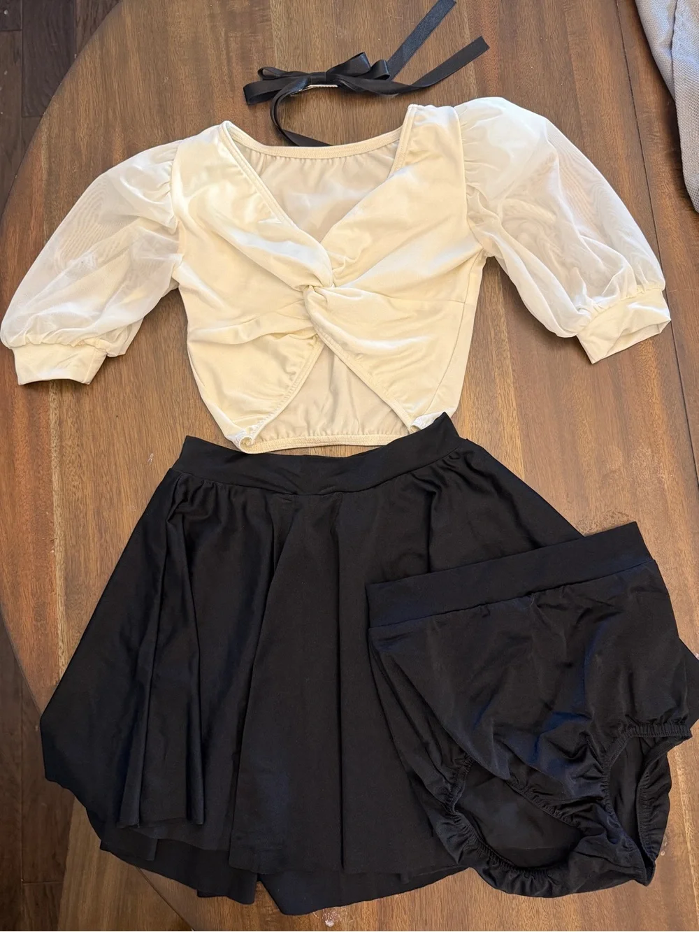 Kids Dance Costume Set - White Top & Black Skirt